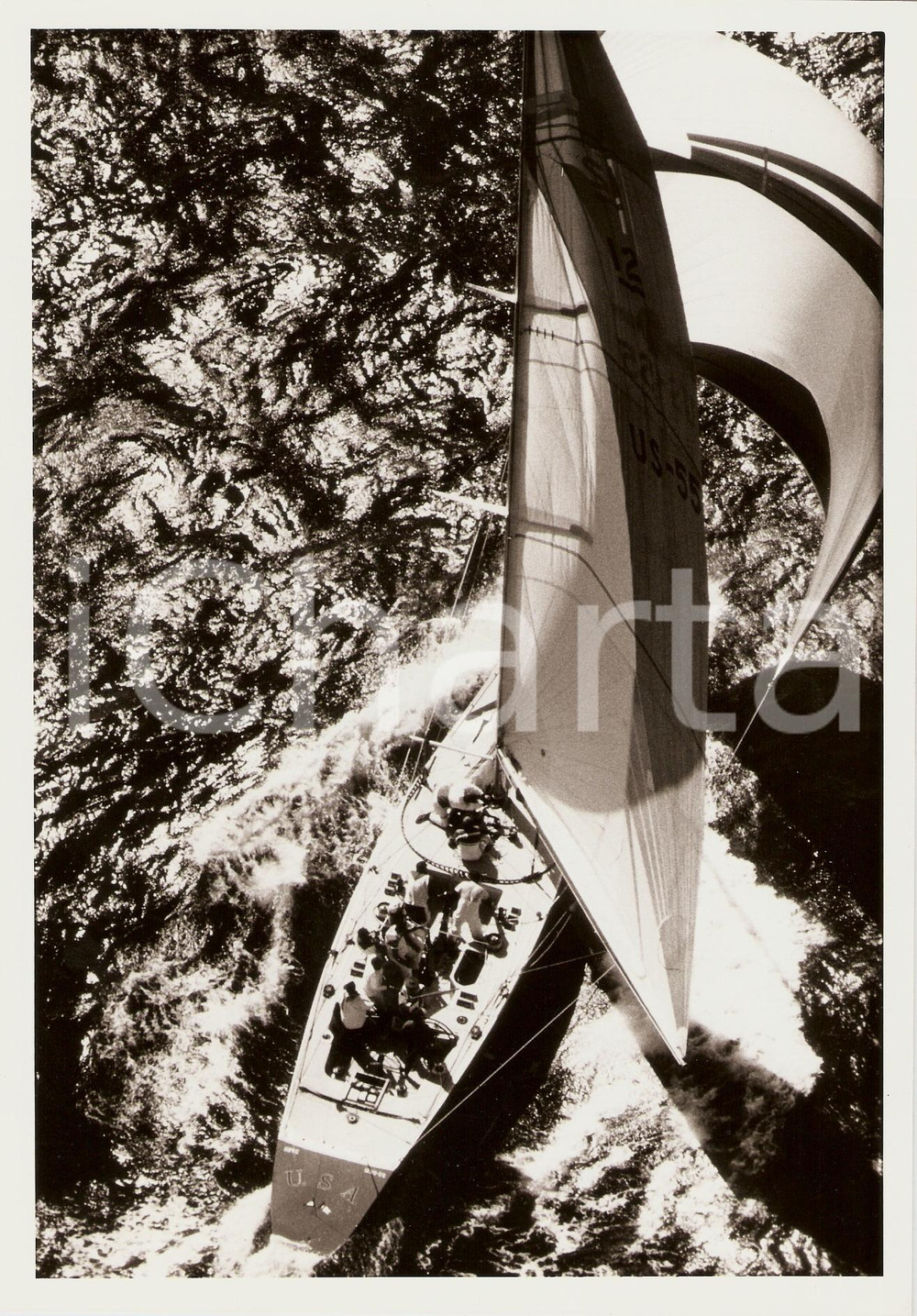 Fotografia d epoca originale 1987 FREMANTLE Louis Vuitton Cup US55 STARS AND STRIPES Veduta aerea REGATTA 1 1