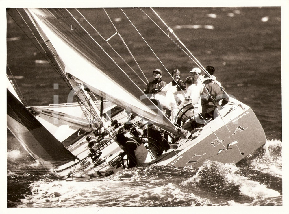 Fotografia d epoca originale 1987 FREMANTLE Louis Vuitton Cup US55 STARS AND STRIPES Equipaggio REGATTA 1