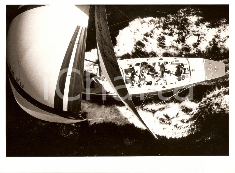 Fotografia d epoca originale 1987 FREMANTLE AU Louis Vuitton Cup STARS AND STRIPES vista dall alto REGATTA 1