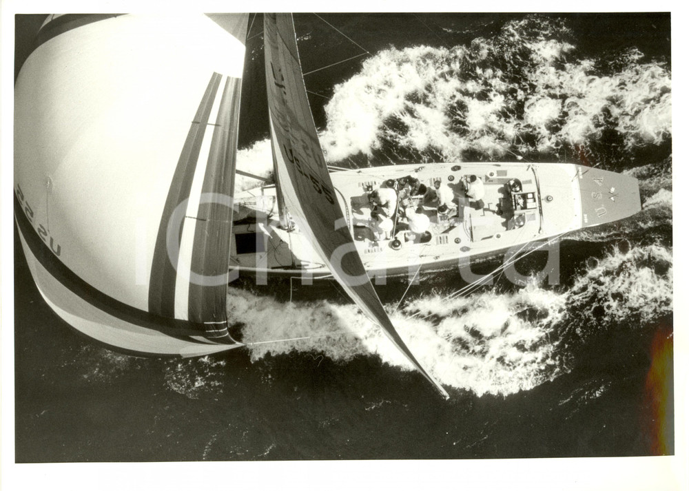 Fotografia d epoca originale 1987 FREMANTLE Louis Vuitton Cup STARS AND STRIPES vista dall alto REGATTA 30x24 1