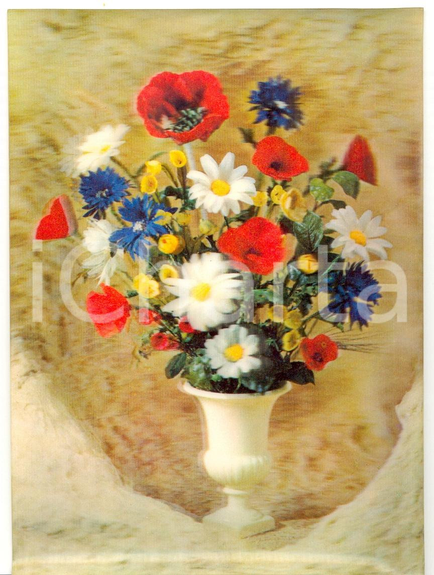 Cartolina originale da collezione 1970 ca OLOGRAFIA Vaso di fiori di campo Cartolina FG NV 1