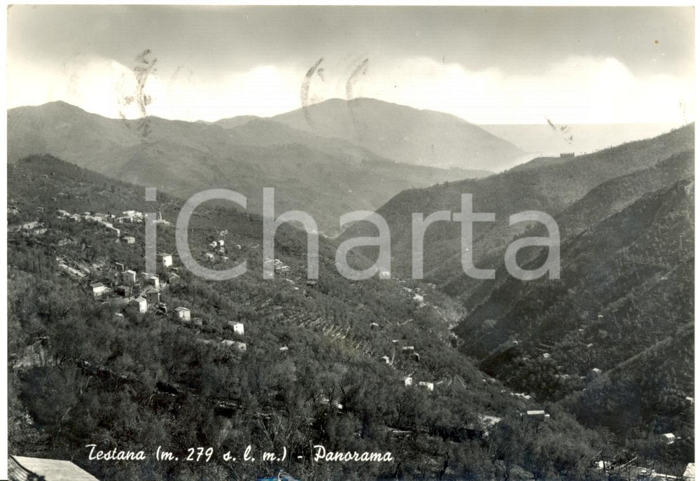 Cartolina originale da collezione 1957 AVEGNO GE frazione di TESTANA Panorama della vallata con paese FG VG 1
