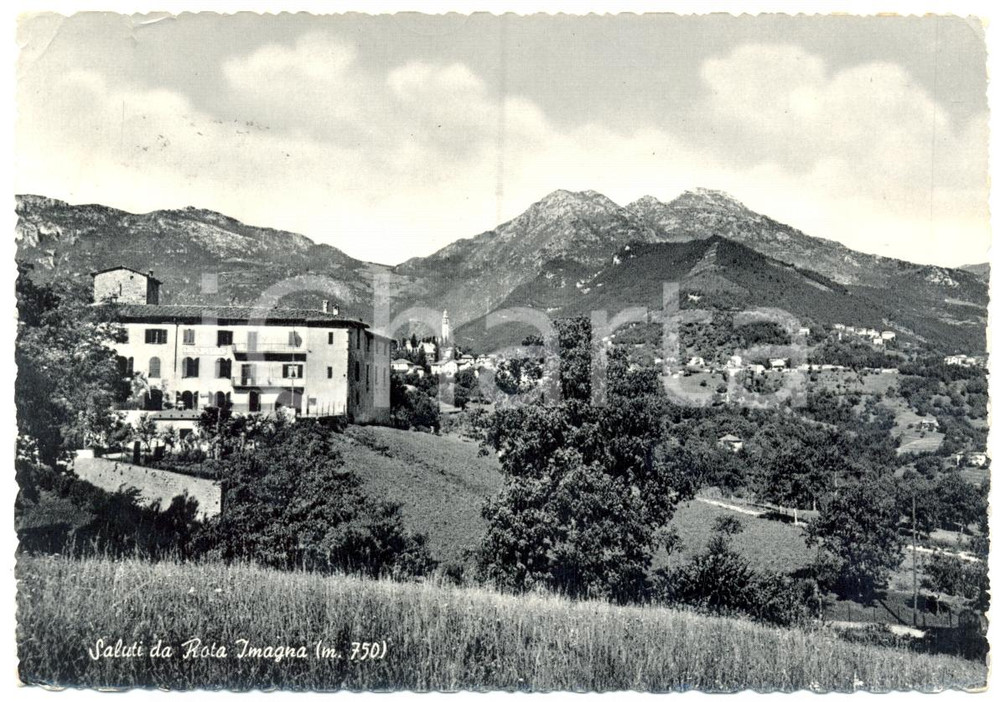 Cartolina originale da collezione 1958 ROTA D IMAGNA BG Il paese con Colonia ONARMO e monti Cartolina FG VG 1