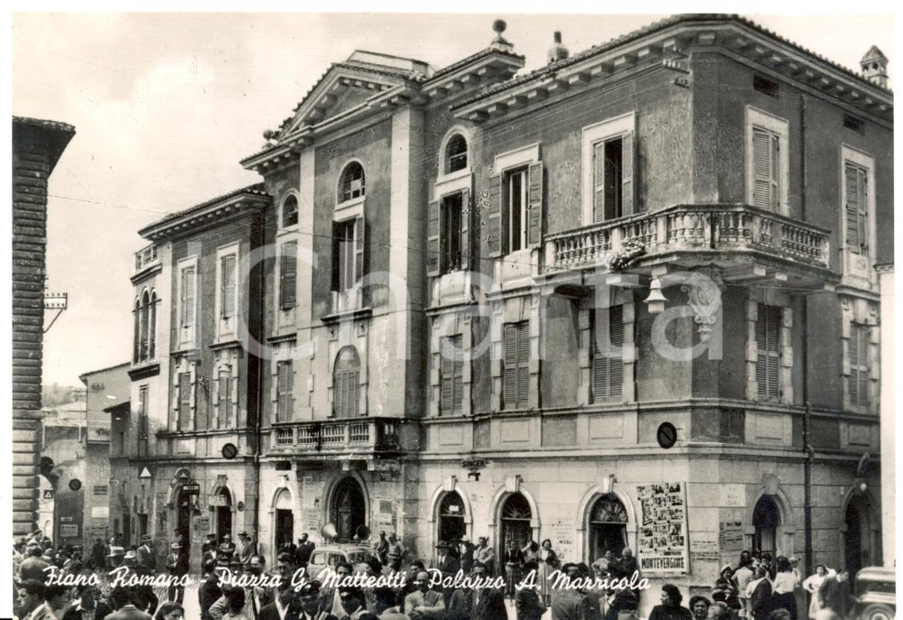 Cartolina originale da collezione 1957 FIANO ROMANO RM Campagna elettorale con auto a megafoni Piazza MATTEOTTI 1