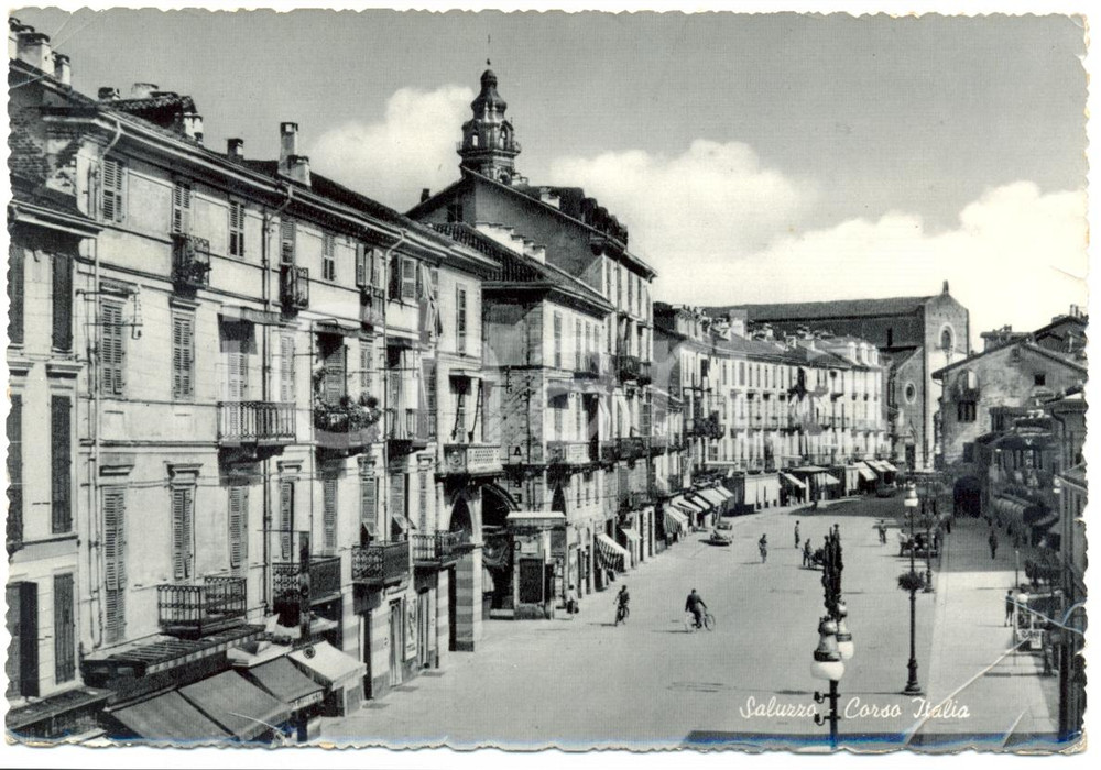 Cartolina originale da collezione 1960 SALUZZO CN Corso ITALIA Cartolina postale FG VG ANIMATA 1
