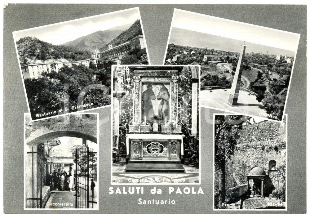 Cartolina originale da collezione 1963 PAOLA CS Vedutine luoghi sacri e fonte CUCCHIARELLA FG VG ANIMATA 1