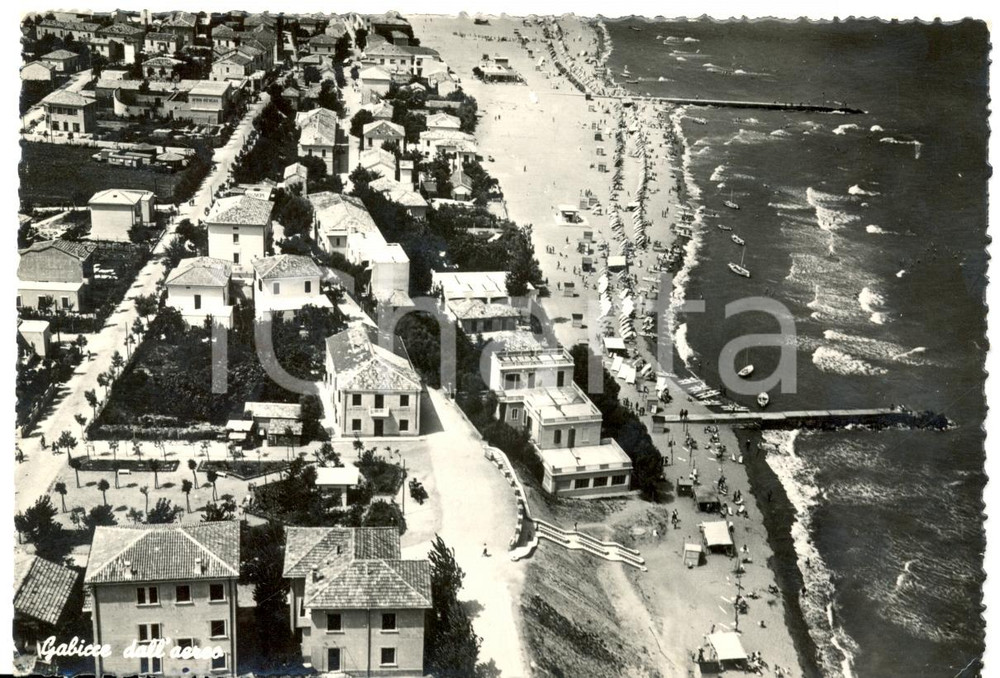 Cartolina originale da collezione 1953 GABICCE MARE PU Panorama dall aereo Cartolina FG VG ANIMATA con barche 1