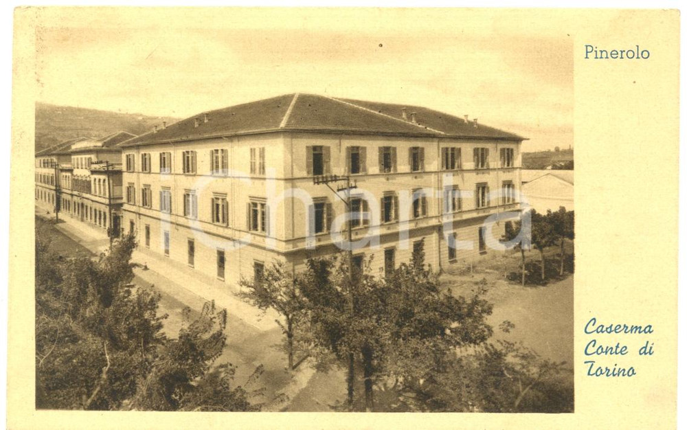 Cartolina originale da collezione 1949 PINEROLO TO Caserma CONTE di TORINO Cartolina postale FP VG 1