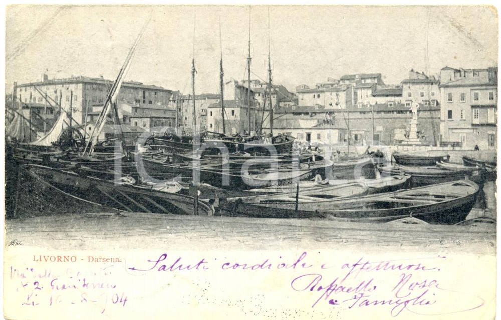 Cartolina originale da collezione 1900 ca LIVORNO DARSENA Cartolina postale FP VG ANIMATA 1
