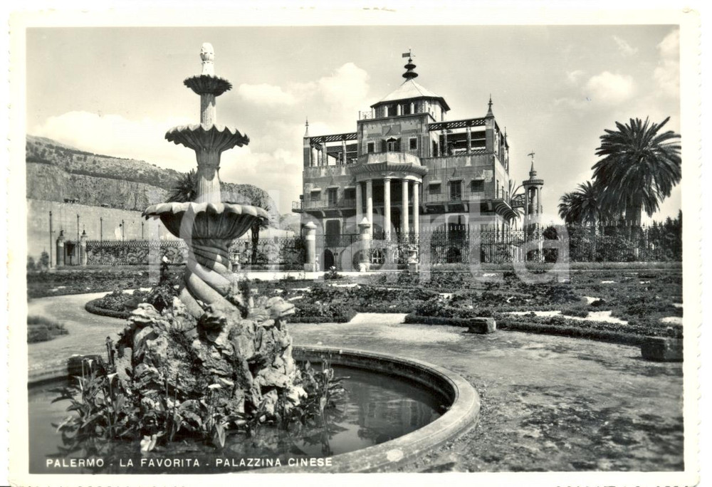 Cartolina originale da collezione 1958 PALERMO Scorcio sulla FAVORITA con PALAZZINA CINESE Cartolina postale FG VG 1