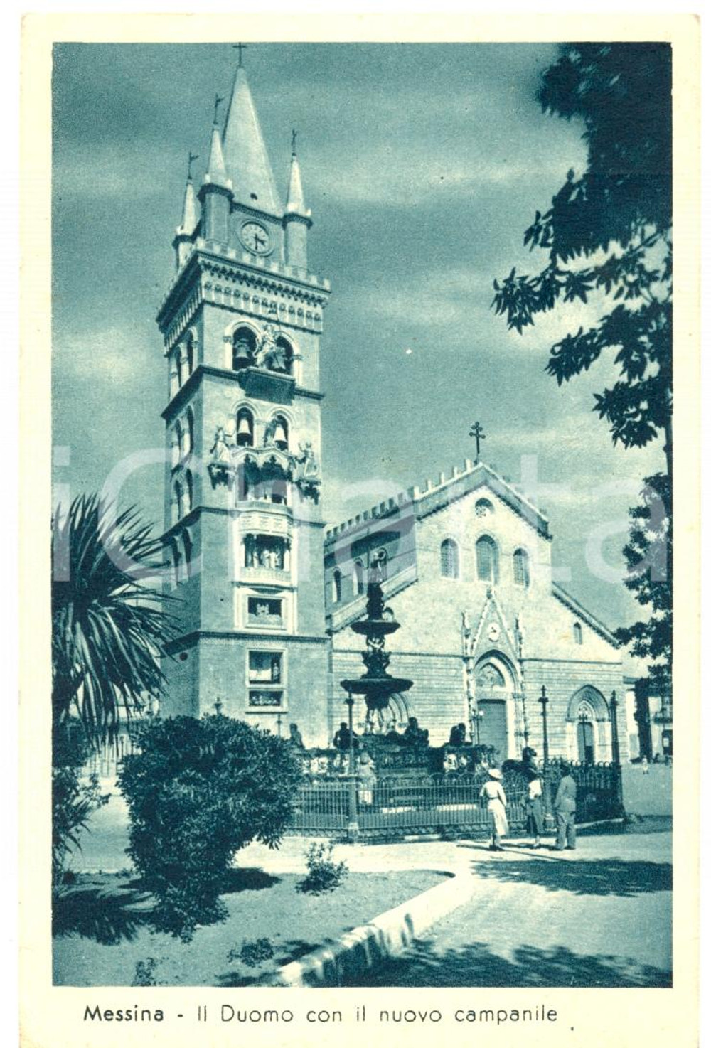 Cartolina originale da collezione 1942 MESSINA Scorcio del DUOMO con campanile Cartolina postale FP VG ANIMATA 1