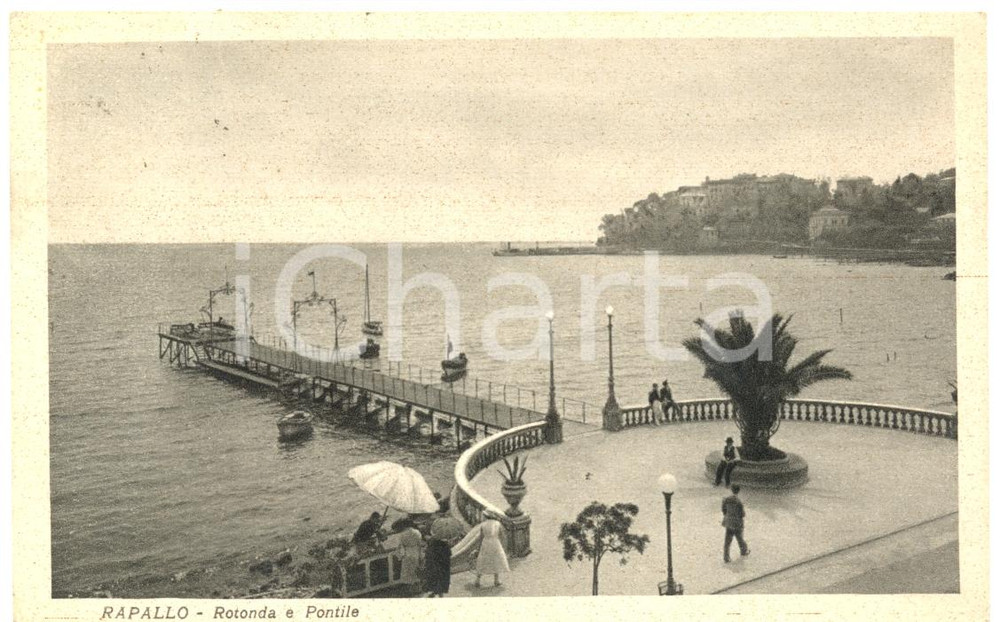 Cartolina originale da collezione 1924 RAPALLO GE Rotonda e pontile Cartolina postale FP VG ANIMATA 1