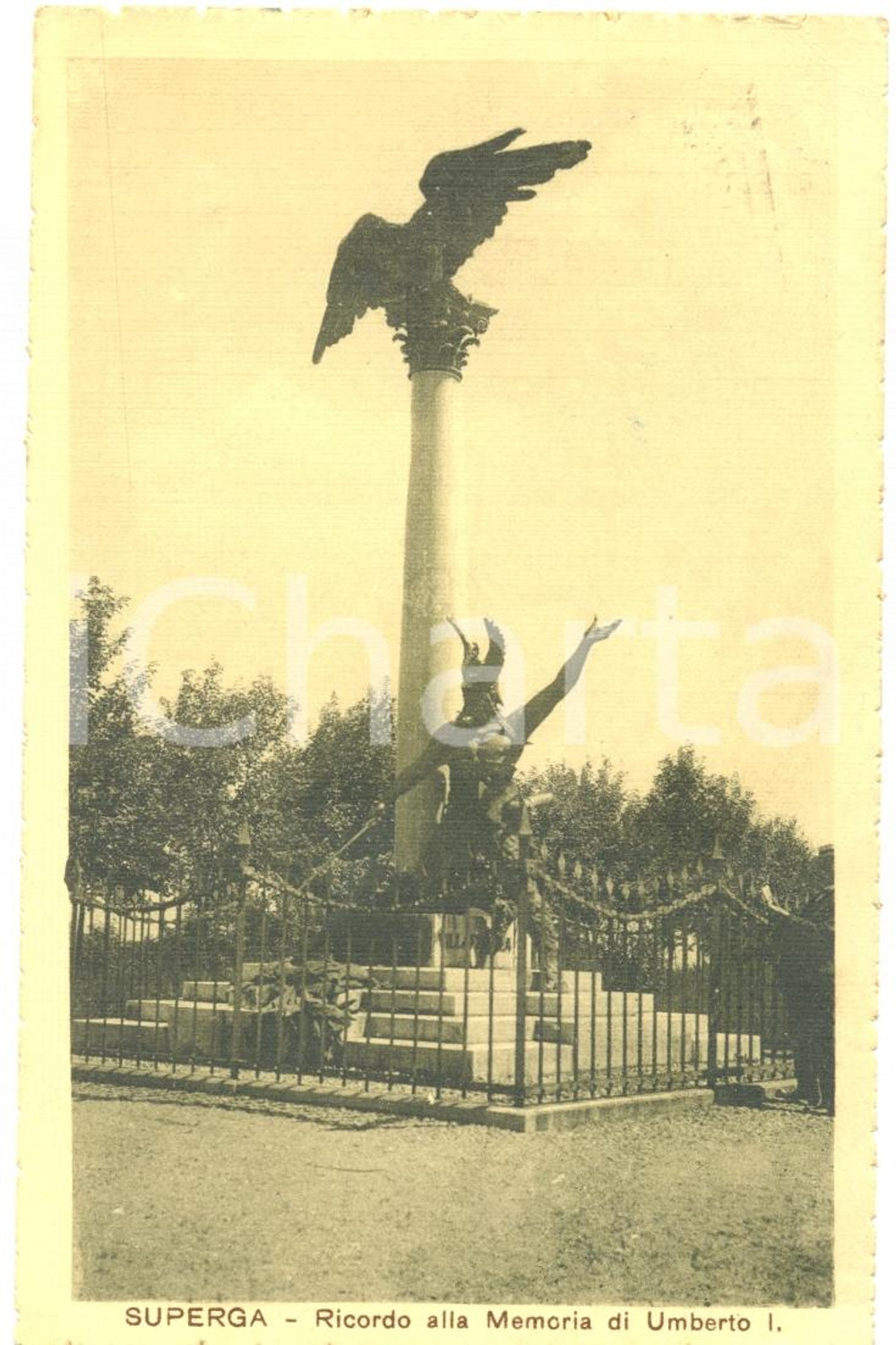 Cartolina originale da collezione 1921 SUPERGA TO Monumento a UMBERTO I Cartolina postale FP VG 1