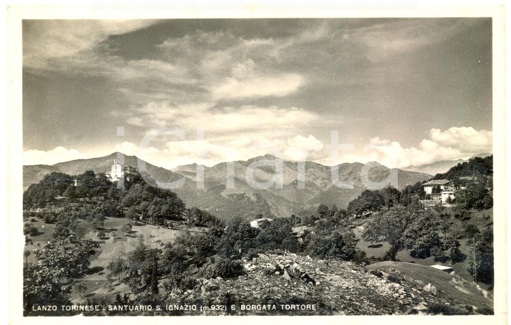 Cartolina originale da collezione 1941 LANZO TORINESE TO Panorama Santuario SANT IGNAZIO e Borgata TORTORE FP VG 1