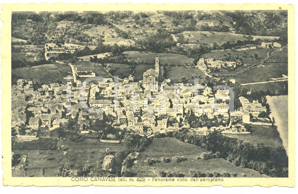 Cartolina originale da collezione 1939 CORIO CANAVESE TO Veduta panoramica aerea Cartolina postale FP VG 1