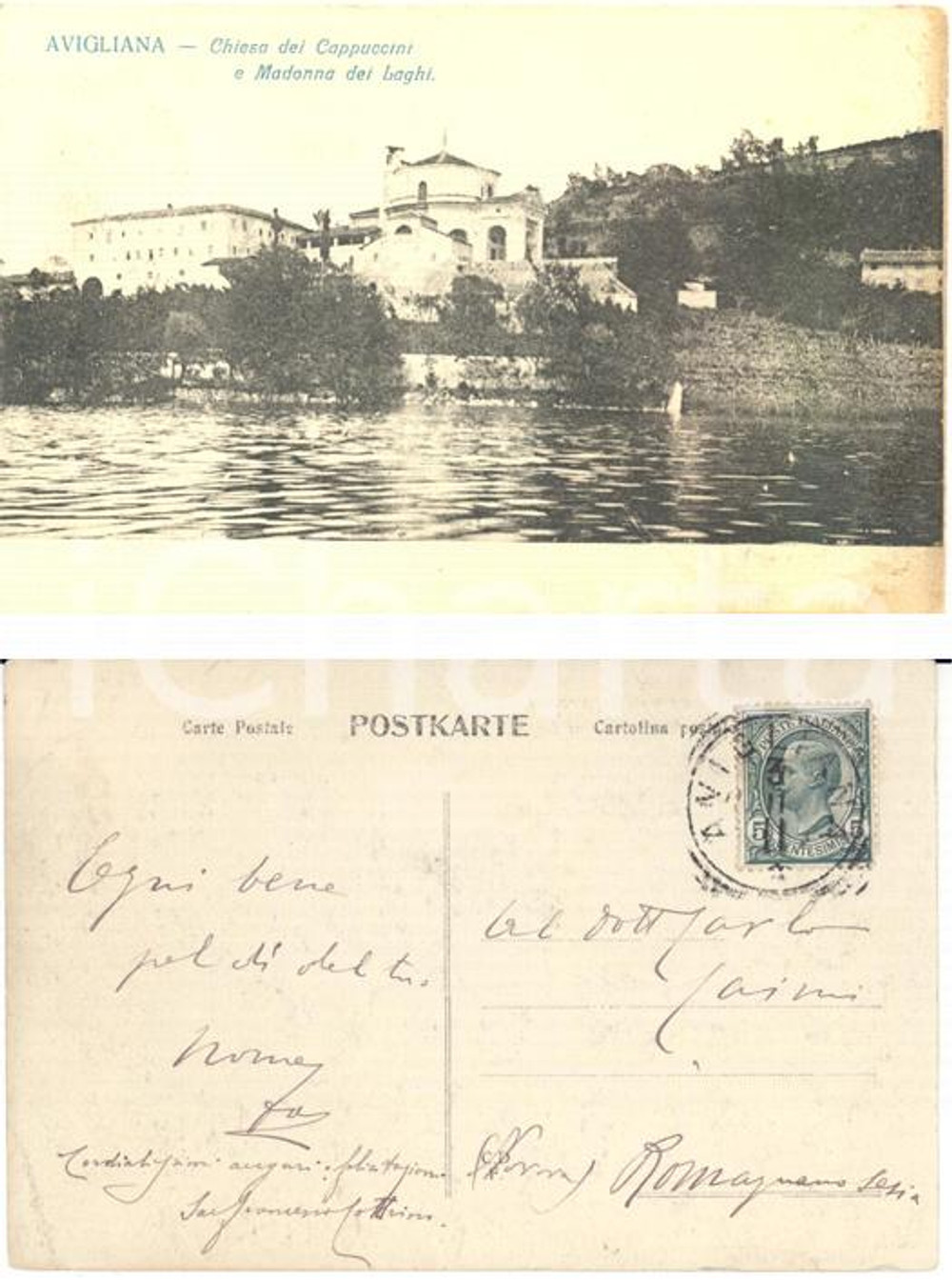 Cartolina originale da collezione 1911 AVIGLIANA TO Chiesa dei CAPPUCCINI Autografo don Francesco COTTRINO 1