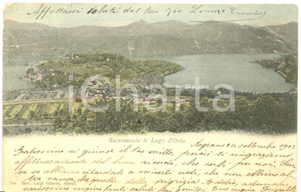 Cartolina originale da collezione 1902 ORTA SAN GIULIO NO Veduta del SACRO MONTE con lago D ORTA Cartolina FP VG 1