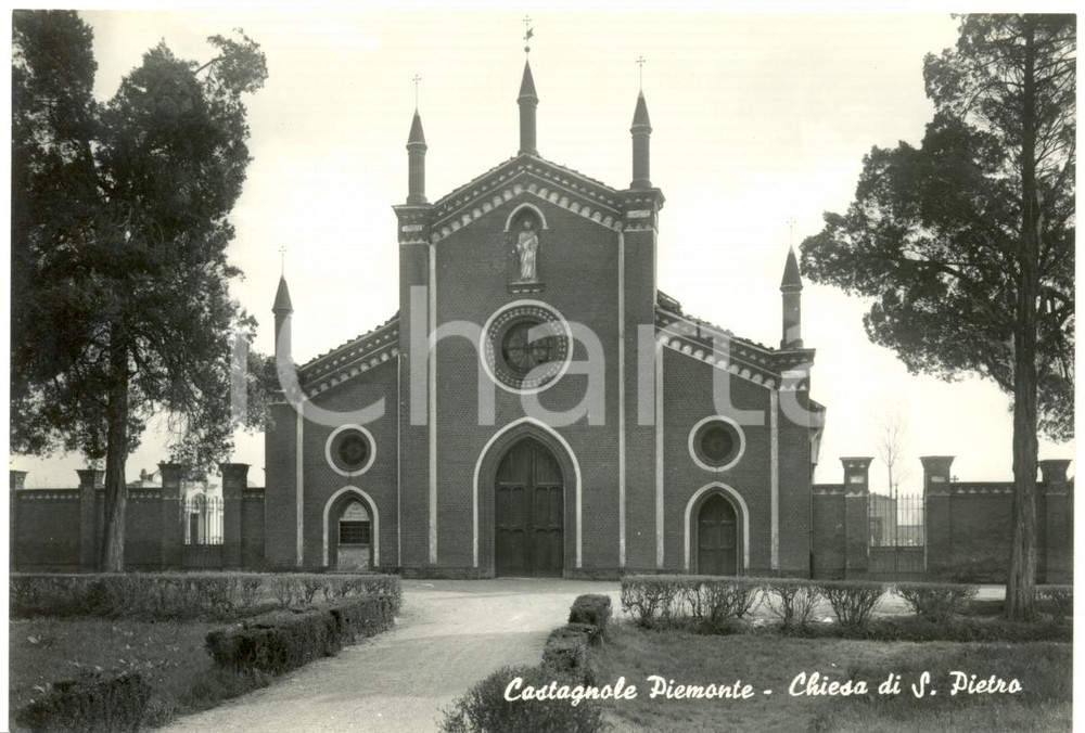 Cartolina originale da collezione 1950 ca CASTAGNOLE PIEMONTE TO veduta della chiesa di SAN PIETRO Cartolina 1