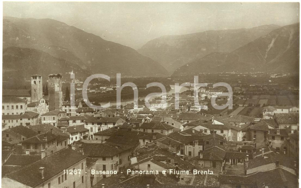 Cartolina originale da collezione 1930 ca BASSANO VI Veduta panoramica del fiume Brenta Cartolina postale FP NV 1