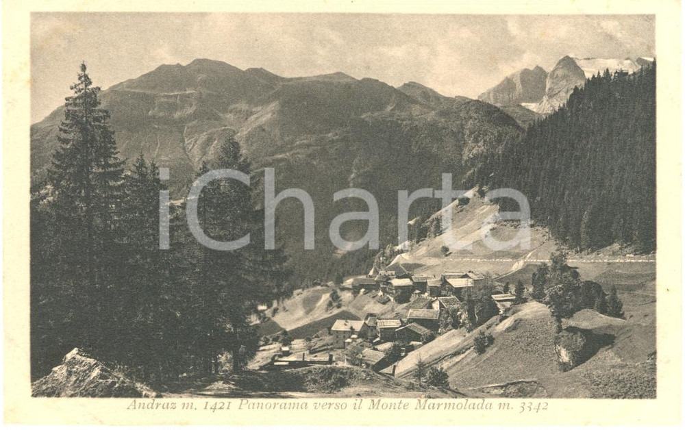 Cartolina originale da collezione 1930 ca ANDRAZ BL Panorama del Monte Marmolada Cartolina postale FP NV 1