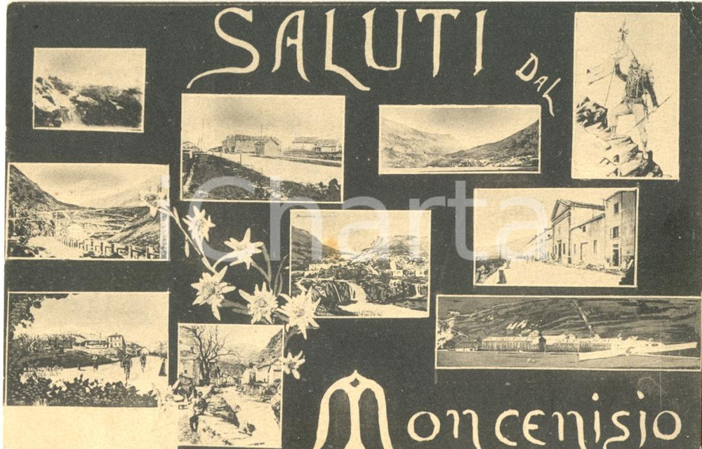 Cartolina originale da collezione 1950 ca MONCENISIO TO Vedutine con scena alpinismo Cartolina FP VG 1