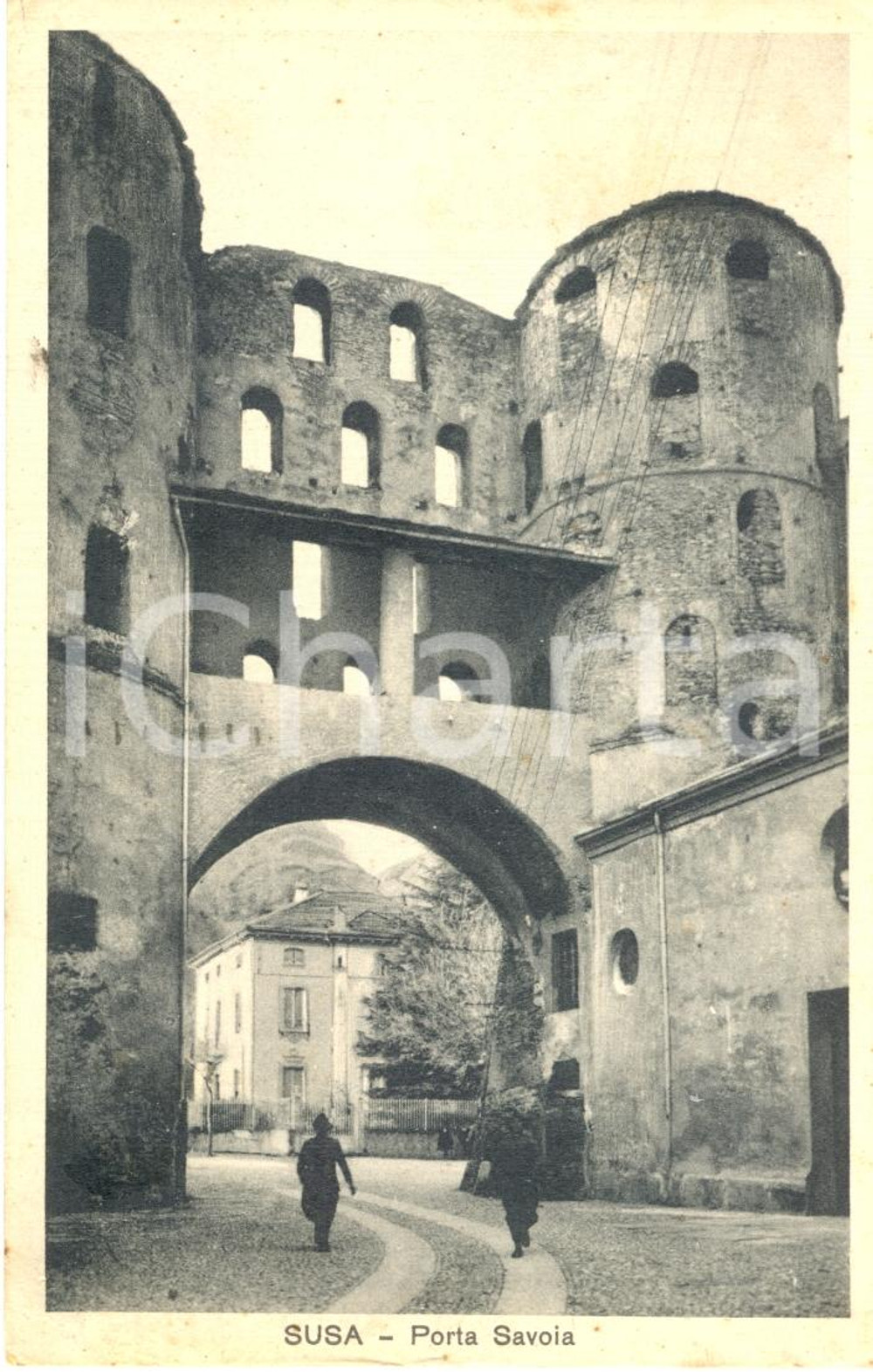 Cartolina originale da collezione 1934 SUSA TO Veduta con Porta SAVOIA Cartolina postale FP VG 1