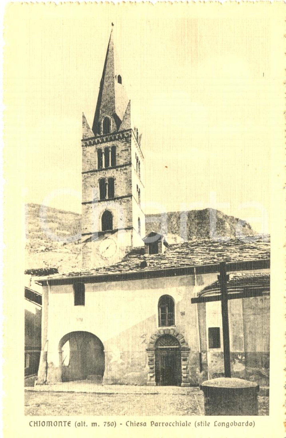 Cartolina originale da collezione 1920 ca CHIOMONTE TO Veduta con chiesa parrocchiale Cartolina FP NV 1