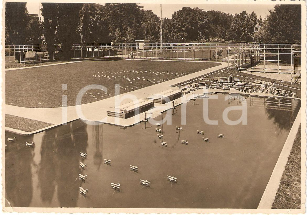 Cartolina originale da collezione 1934 MILANO Palazzo Arte ESPOSIZIONE AERONAUTICA Modello aeroporto Cartolina 1