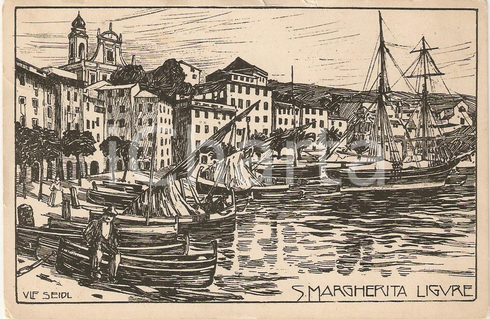 Cartolina originale da collezione 1910 ca SANTA MARGHERITA LIGURE GE Panorama porto Illustrata SEIDL Cartolina 1