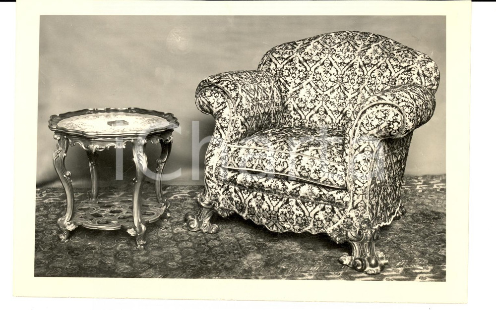 Fotografia d epoca originale 1940 ca SEVESO Mobili Fratelli BARNI Poltrona con tavolino Fotografia VINTAGE 1