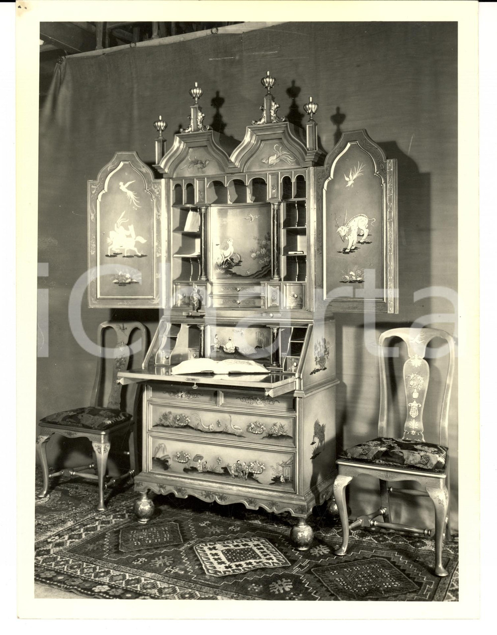 Fotografia d epoca originale 1950 ca SEVESO Arredamenti Fratelli BARNI Scrittoio in stile orientale Foto 1