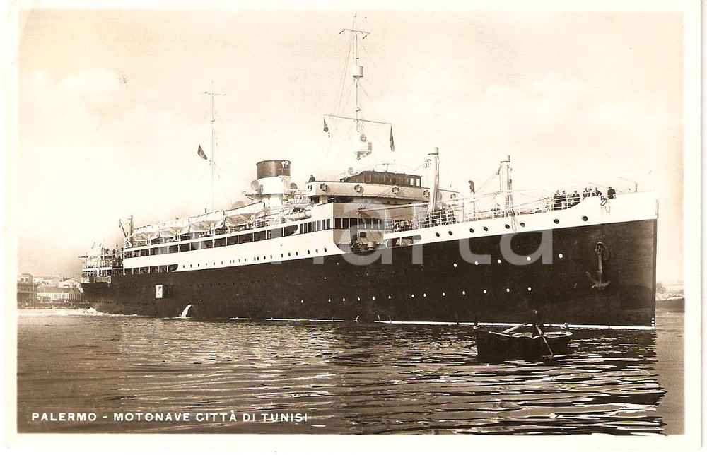 Cartolina originale da collezione 1938 PALERMO Motonave CITTA  DI TUNISI al porto MARINA MERCANTILE Cartolina FP 1