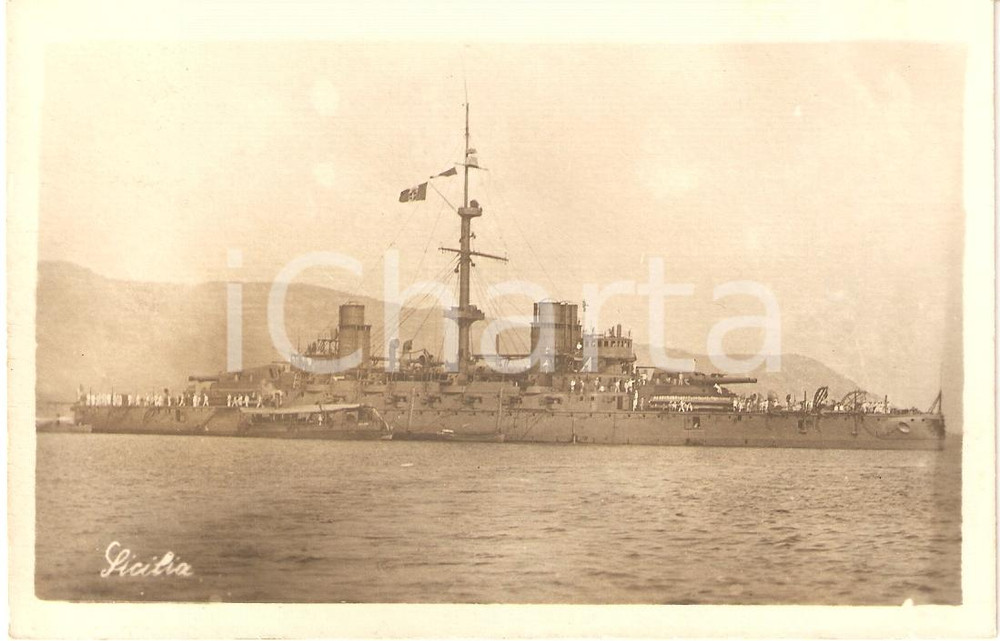 Cartolina originale da collezione 1920 ca MARINA MILITARE Regia Nave SICILIA Corazzata Cartolina FP NV 1