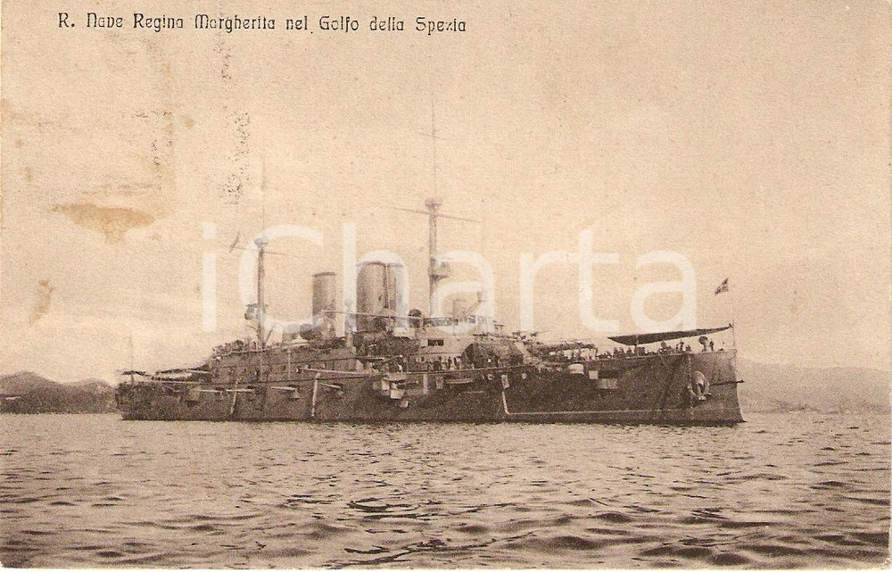 Cartolina originale da collezione 1919 LA SPEZIA MARINA MILITARE Regia nave REGINA MARGHERITA Corazzata FP VG 1