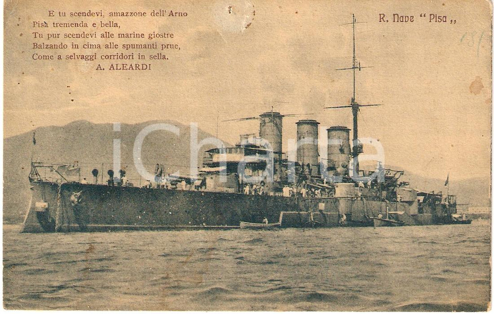 Cartolina originale da collezione 1920 ca MARINA MILITARE Regia nave PISA Incrociatore corazzato Cartolina FP NV 1