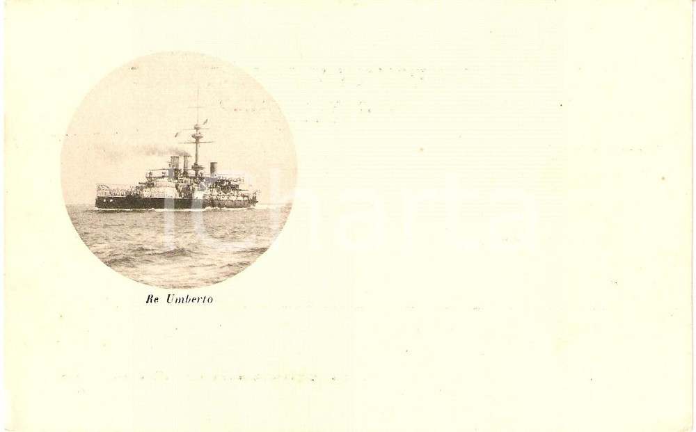 Cartolina originale da collezione 1900 ca MARINA MILITARE Regia nave RE UMBERTO Corazzata Cartolina FP NV 1
