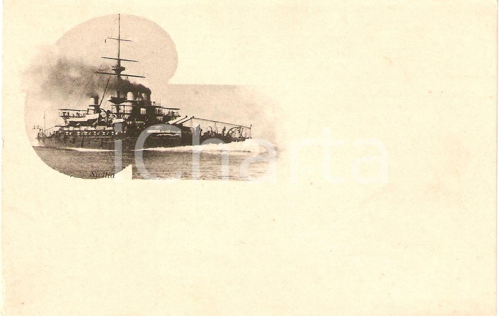 Cartolina originale da collezione 1900 ca MARINA MILITARE Regia Nave SICILIA Corazzata Cartolina FP NV 1