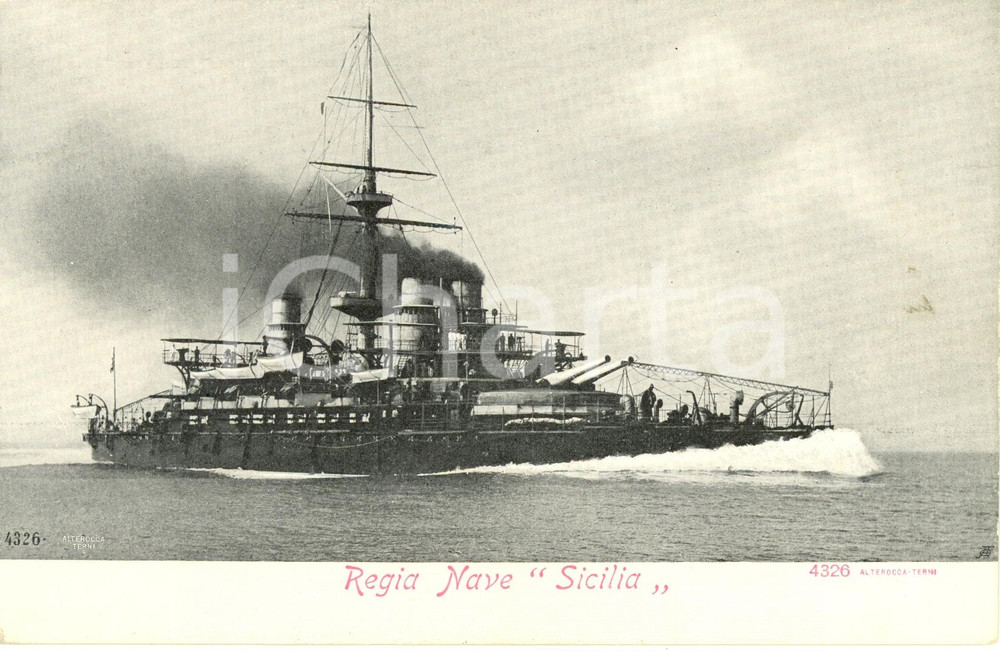 Cartolina originale da collezione 1900 ca MARINA MILITARE Regia Nave SICILIA Corazzata da battaglia Cartolina FP 1