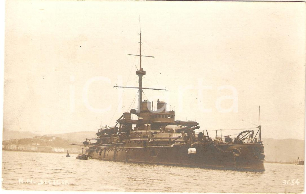 Cartolina originale da collezione 1920 ca MARINA MILITARE Regia Nave SICILIA Corazzata Cartolina FP NV 1