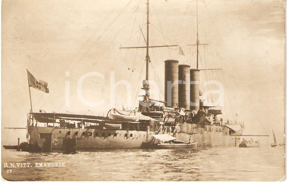Cartolina originale da collezione 1915 WWI MARINA MILITARE Regia Nave VITTORIO EMANUELE I Corazzata Cartolina VG 1