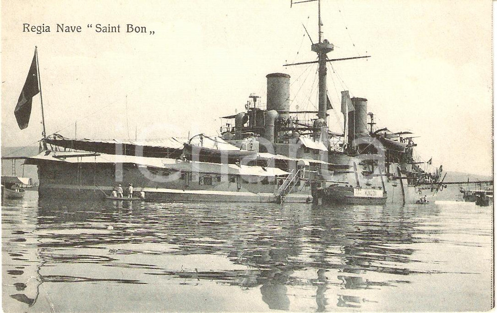 Cartolina originale da collezione 1920 ca MARINA MILITARE Regia nave Ammiraglio di SAINT BON Cartolina ANIMATA FP 1