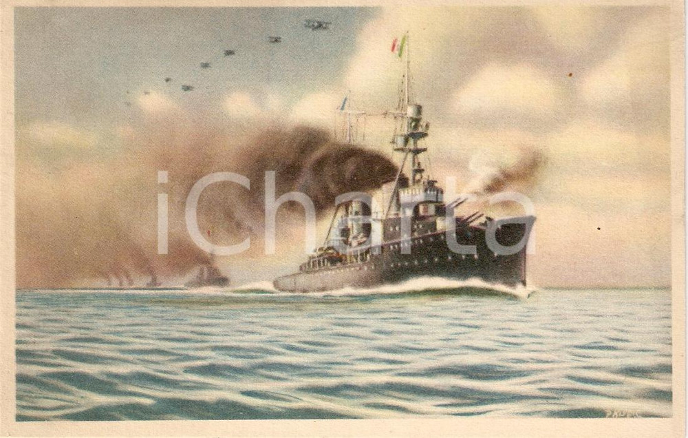 Cartolina originale da collezione 1928 MARINA MILITARE Regia Nave ALBERTO DA GIUSSANO Illustr. Paolo KLODIC FP 1