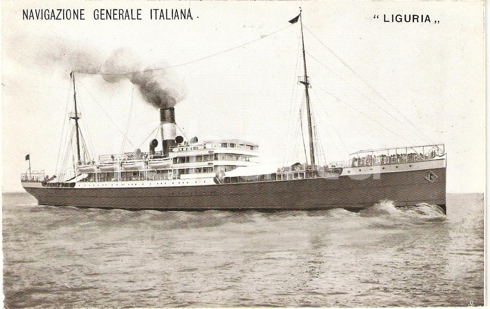 Cartolina originale da collezione 1910 ca MARINA MERCANTILE Regia Nave LIGURIA Navigazione Generale Italiana FP NV 1