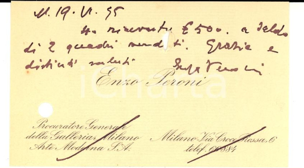 Autografo originale 1935 Biglietto da visita Enzo PERONI Galleria MILANO ARTE MODERNA Autografo 1