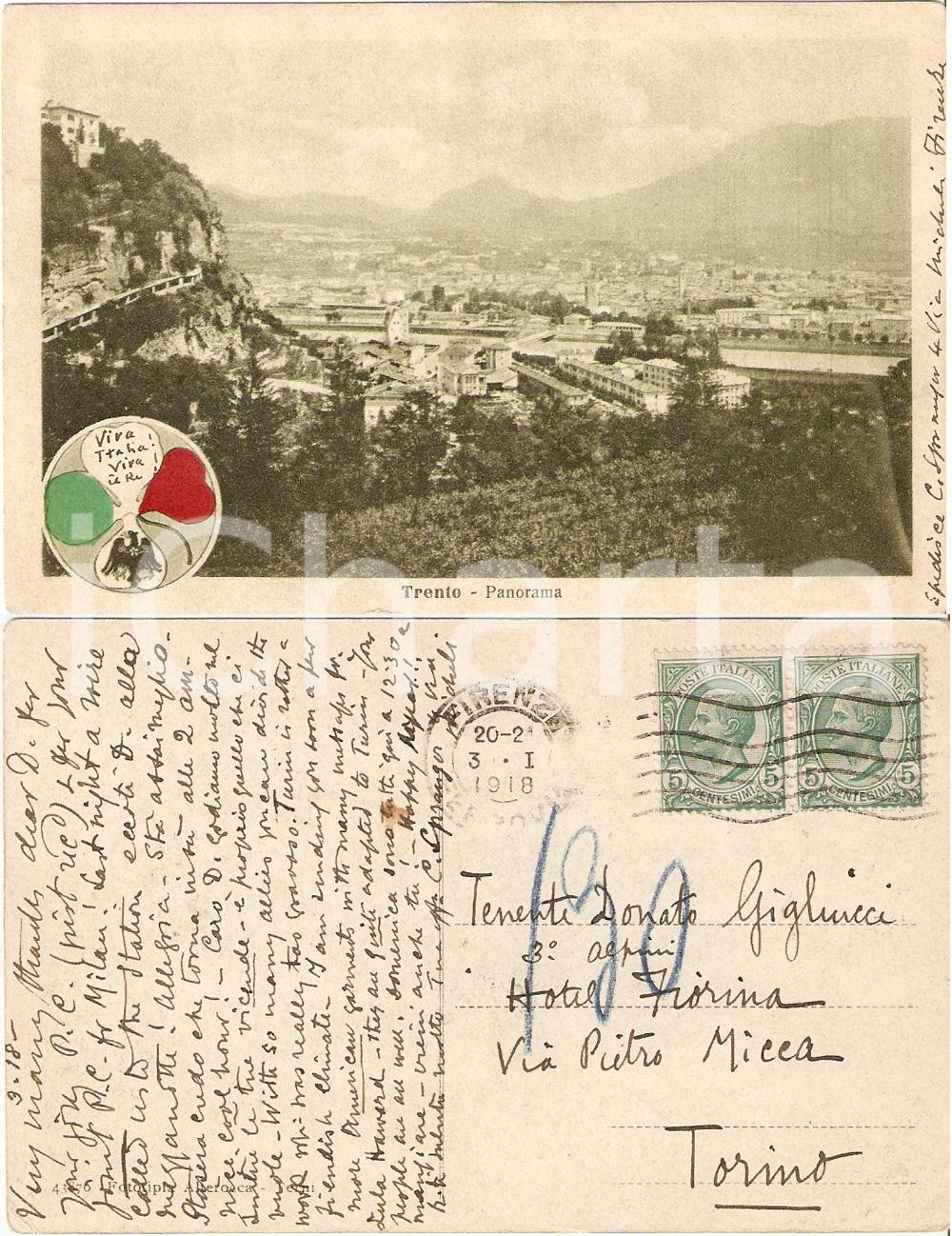 Cartolina originale da collezione 1918 TRENTO C. SPRANGER al conte Donato GIGLIUCCI Cartolina postale 1
