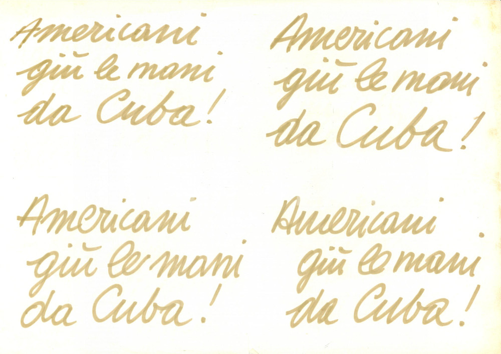 Materiale pubblicitario d’epoca 1955 ca PROPAGANDA POLITICA PCI Americani giÃ¹ le mani da CUBA manoscritto 1