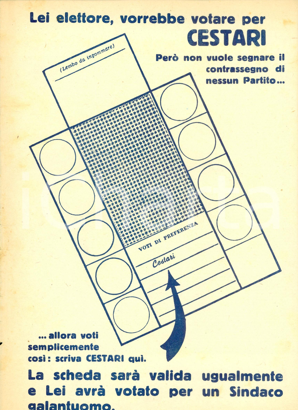 Materiale pubblicitario d’epoca 1951 FINALE EMILIA MO Elezioni Comunali PCI Mario CESTARI sindaco Volantino 1