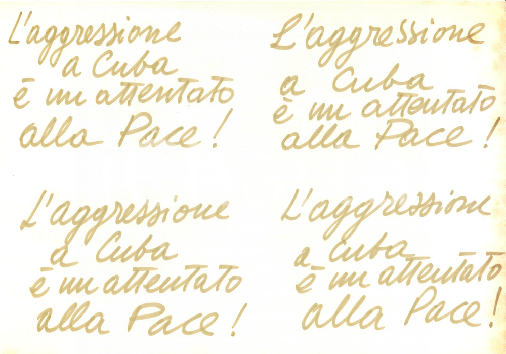 Materiale pubblicitario d’epoca 1955 ca PROPAGANDA POLITICA PCI Aggressione USA a CUBA contro pace manoscritto 1