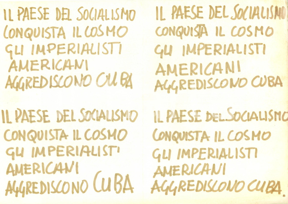 Materiale pubblicitario d’epoca 1955 ca PROPAGANDA POLITICA PCI Imperialisti USA aggrediscono CUBA manoscritto 1