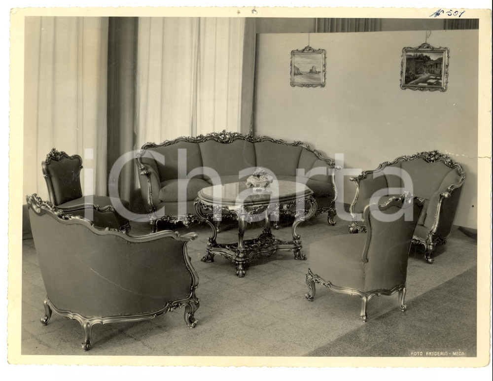 Fotografia d epoca originale 1960 ca SEVESO Mobili Fratelli BARNI Salotto stile barocco Foto MODERNARIATO 1